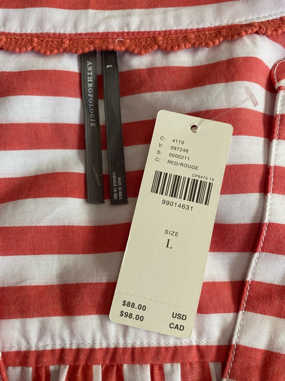 NWT ANTHROPOLOGIE Red and White Striped Blouse - Picture 2 of 6